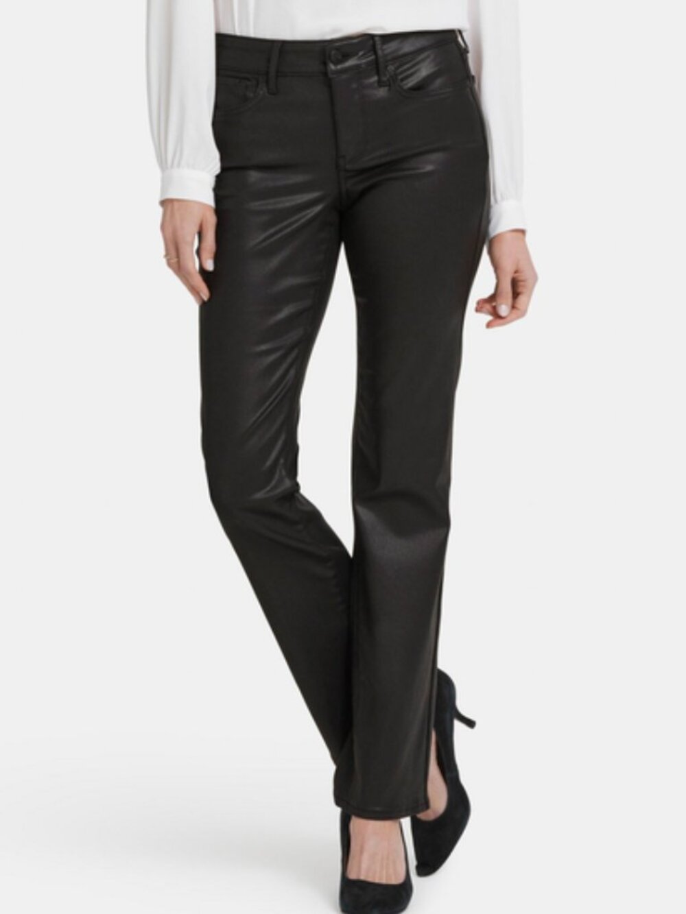 ANA Faux Leather Pant Black High Rise Emo Goth Grunge Coated Denim Straight Leg